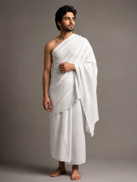 Premium White Ahraam Fabric – Soft Textured Islamic Ahraam Cloth