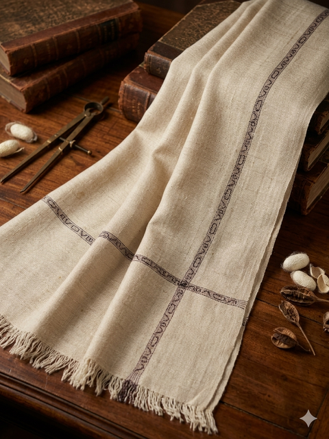 Men's Luxury Oatmeal Cashmere Shawl with Delicate Border