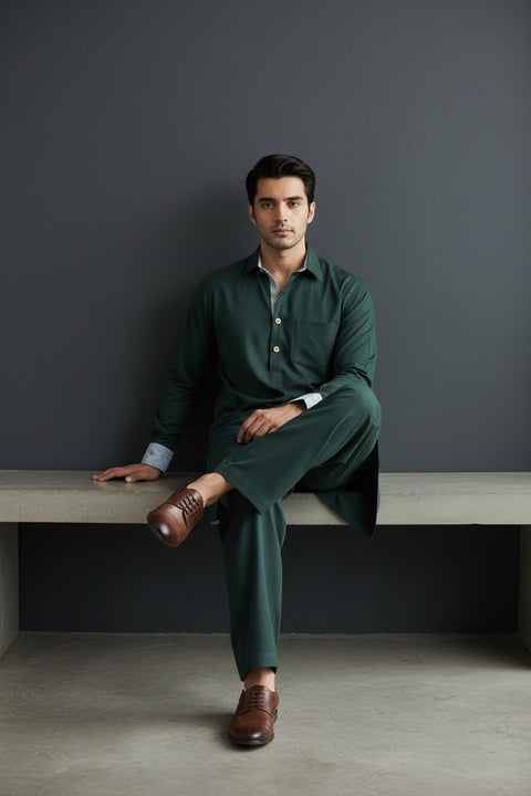 Men’s Luxury Bottle Green Kurta Pajama | Premium British Menswear