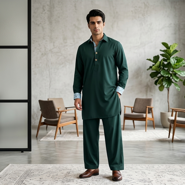 Men’s Luxury Bottle Green Kurta Pajama | Premium British Menswear
