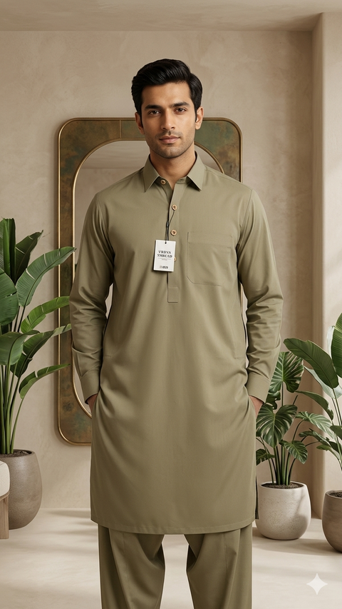 Premium Olive Green Shalwar Kameez for Men