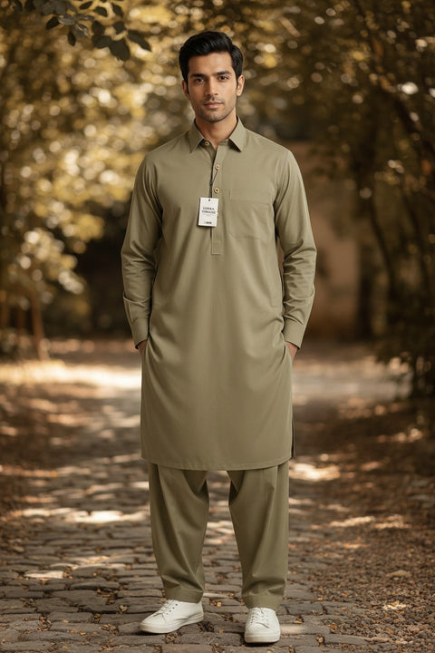 Premium Olive Green Shalwar Kameez for Men