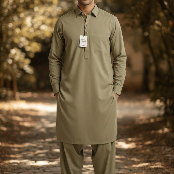 Premium Olive Green Shalwar Kameez for Men