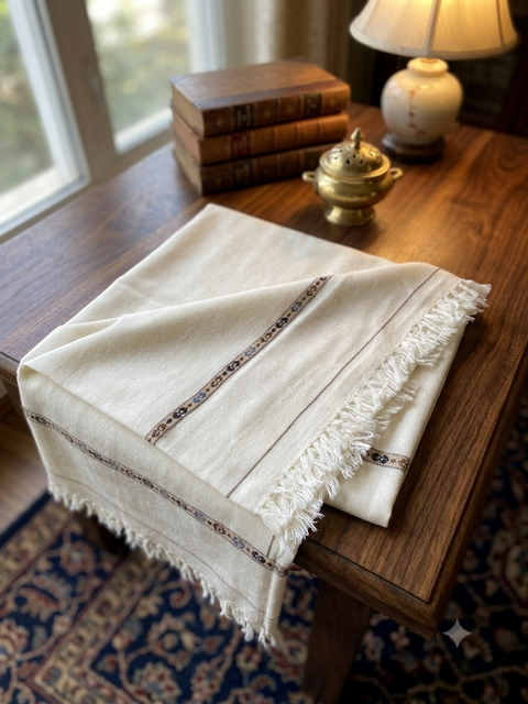 Premium Off-White Wool Shawl with Traditional Border