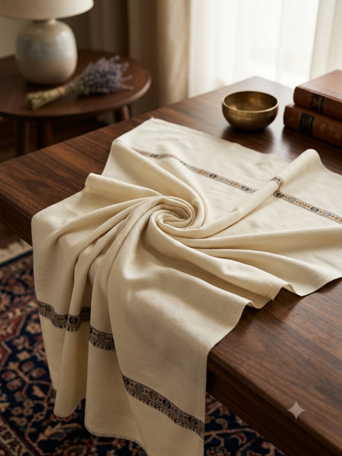 Premium Off-White Wool Shawl with Traditional Border