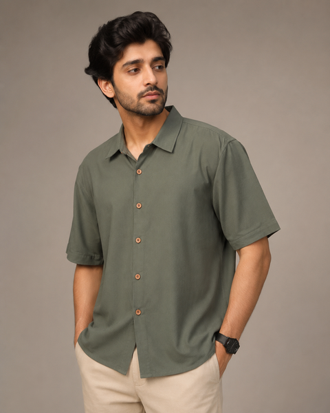 Men's Easy Wear Oversized Olive Green Casual Shirt