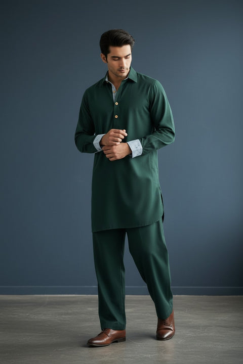 Men’s Luxury Bottle Green Kurta Pajama | Premium British Menswear