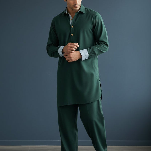 Men’s Luxury Bottle Green Kurta Pajama | Premium British Menswear