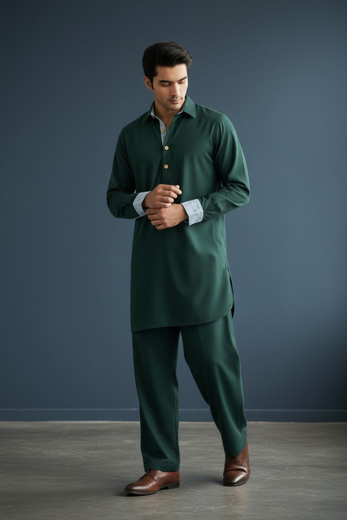Men’s Luxury Bottle Green Kurta Pajama | Premium British Menswear